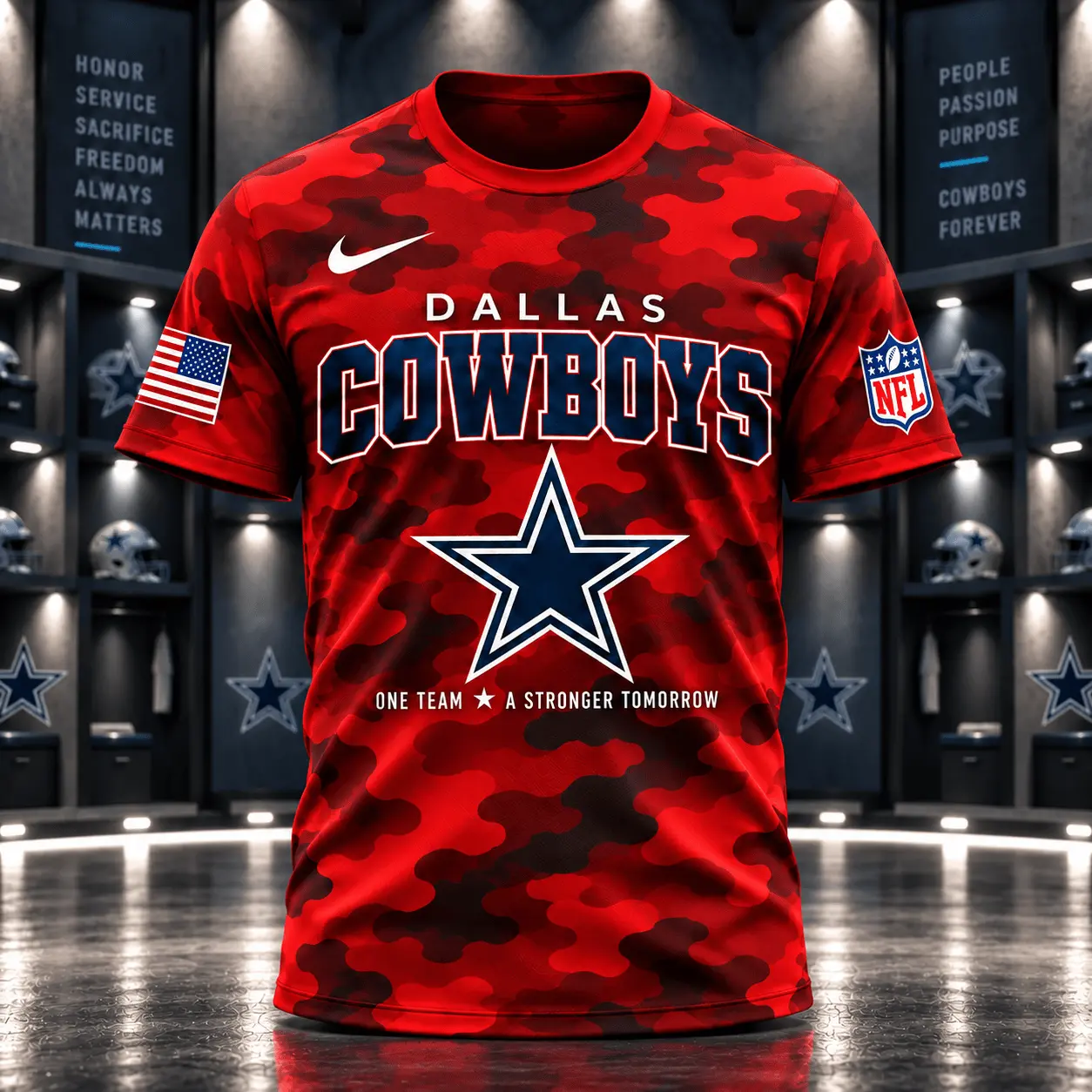 Dallas Cowboys | Premium NFL Red Friday Remember Everyone Deployed Camo GameDay 3D Shirt NY - Image 2