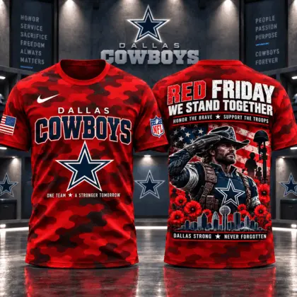 Dallas Cowboys | Premium NFL Red Friday Remember Everyone Deployed Camo GameDay 3D Shirt NY