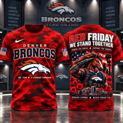 Denver Broncos | Premium NFL Red Friday Remember Everyone Deployed Camo GameDay 3D Shirt NY
