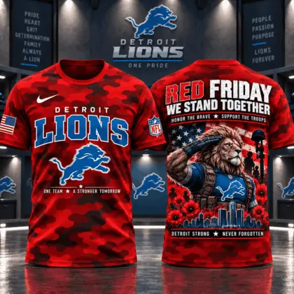 Detroit Lions | Premium NFL Red Friday Remember Everyone Deployed Camo GameDay 3D Shirt NY