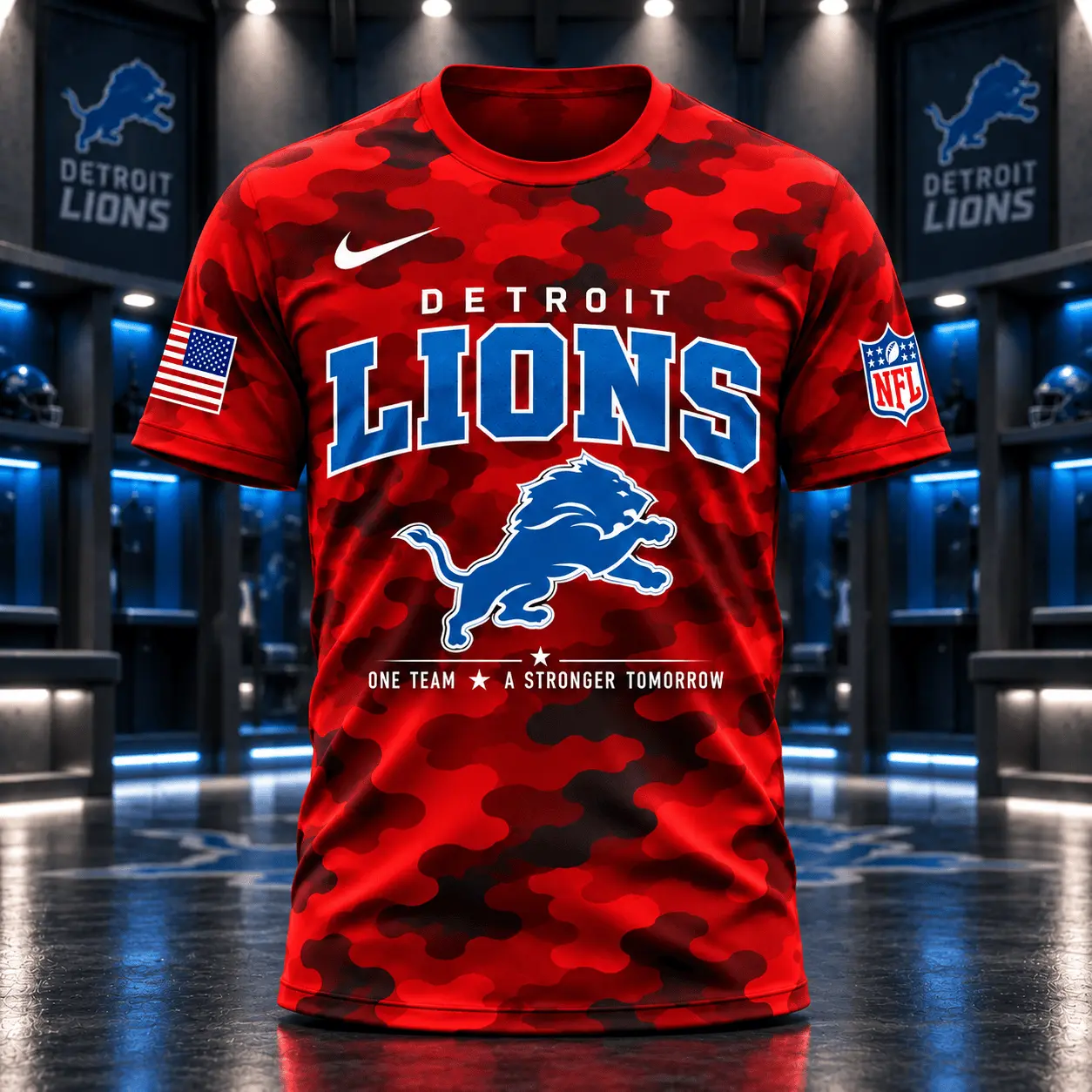 Detroit Lions | Premium NFL Red Friday Remember Everyone Deployed Camo GameDay 3D Shirt NY - Image 2