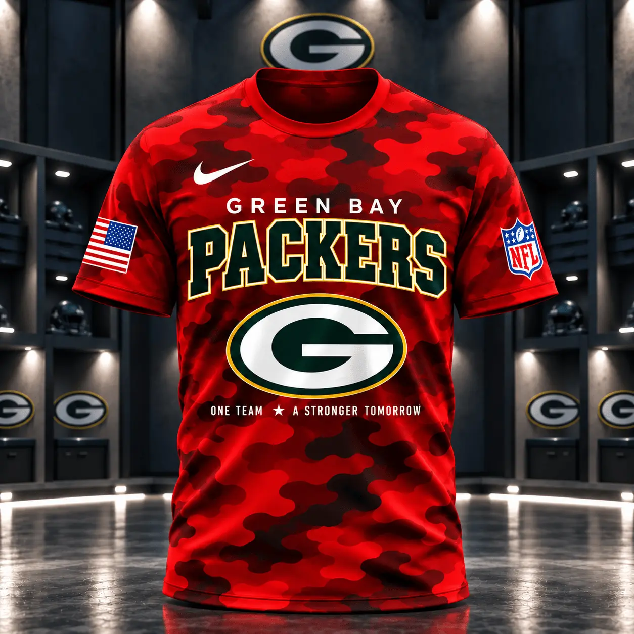 Green Bay Packers | Premium NFL Red Friday Remember Everyone Deployed Camo GameDay 3D Shirt NY - Image 2
