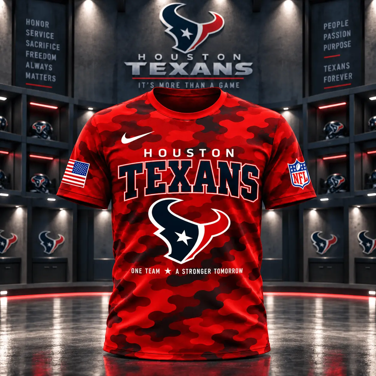 Houston Texans | Premium NFL Red Friday Remember Everyone Deployed Camo GameDay 3D Shirt NY - Image 2