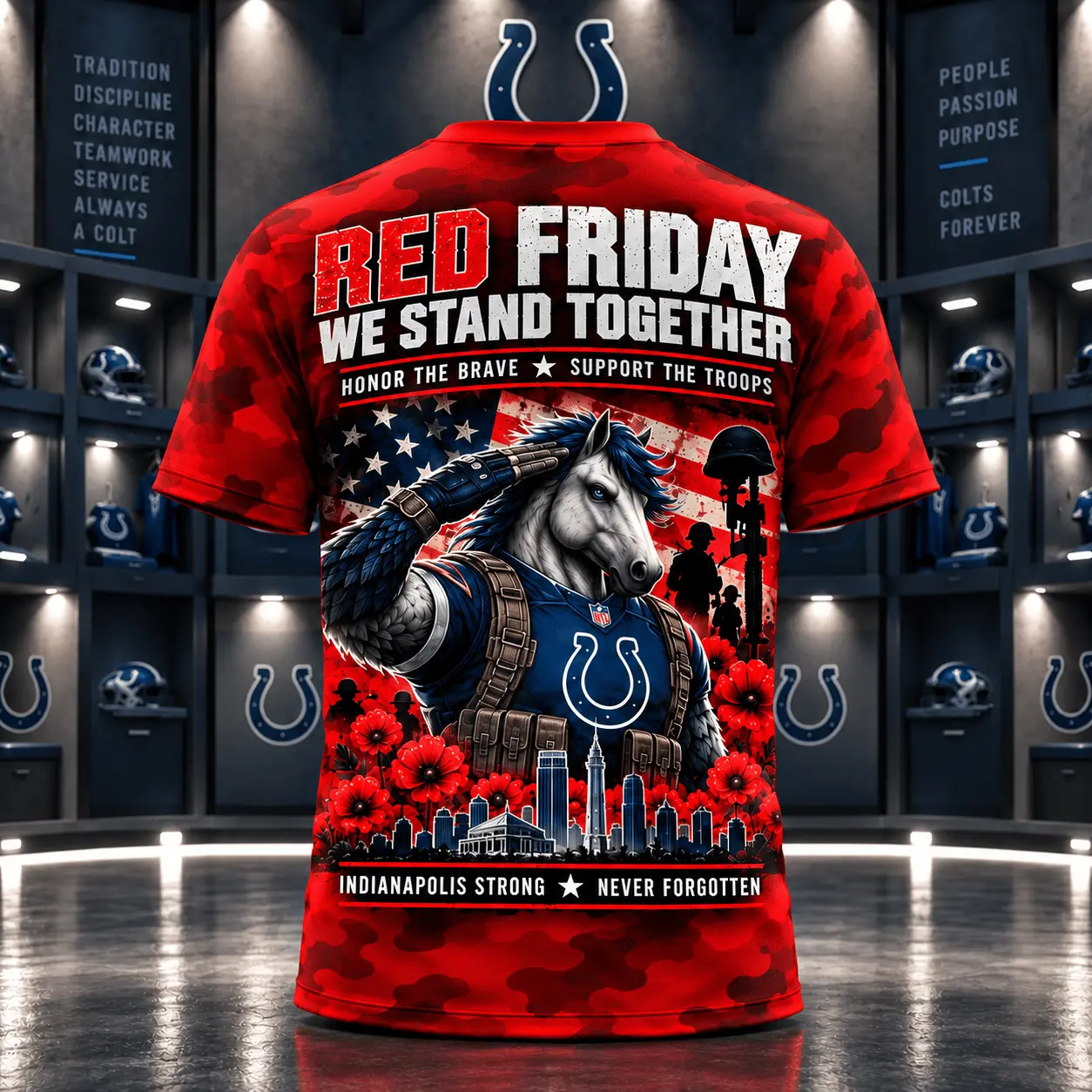 Indianapolis Colts | Premium NFL Red Friday Remember Everyone Deployed Camo GameDay 3D Shirt NY - Image 3