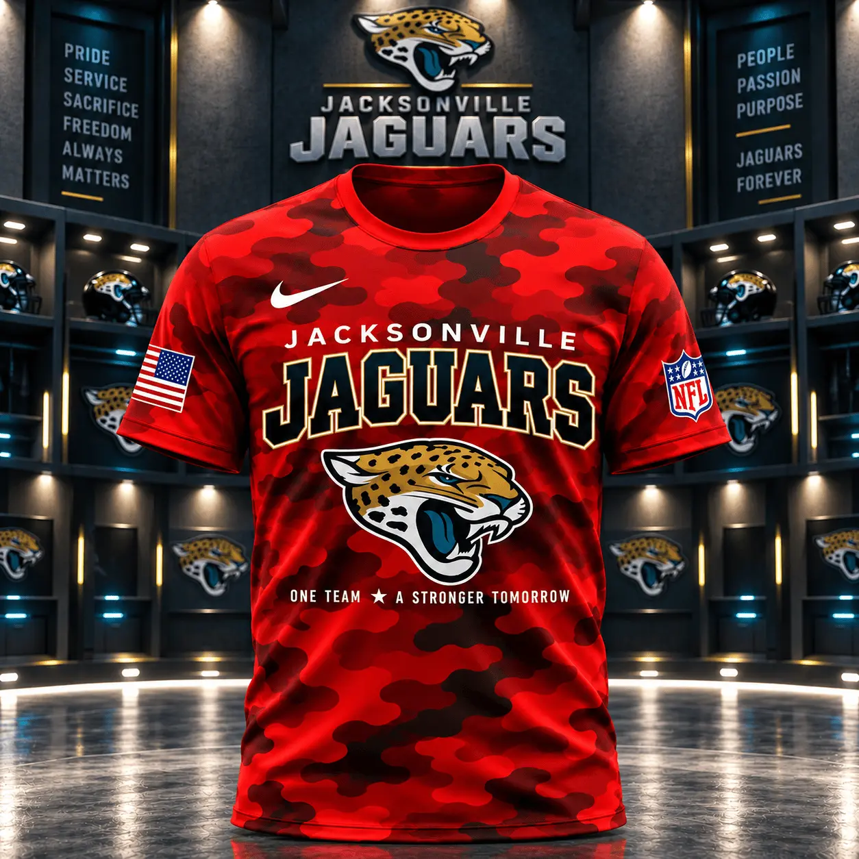 Jacksonville Jaguars | Premium NFL Red Friday Remember Everyone Deployed Camo GameDay 3D Shirt NY - Image 2