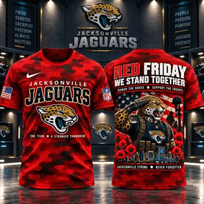 Jacksonville Jaguars | Premium NFL Red Friday Remember Everyone Deployed Camo GameDay 3D Shirt NY