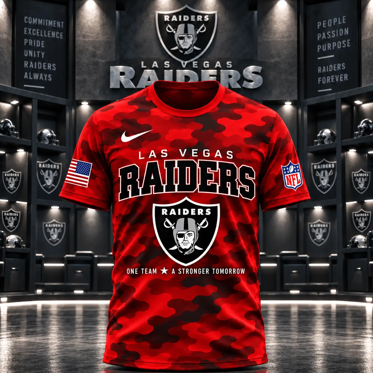 Las Vegas Raiders | Premium NFL Red Friday Remember Everyone Deployed Camo GameDay 3D Shirt NY - Image 2