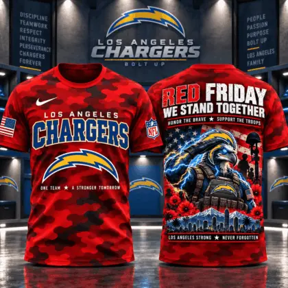 Los Angeles Chargers | Premium NFL Red Friday Remember Everyone Deployed Camo GameDay 3D Shirt NY