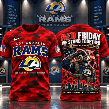 Los Angeles Rams | Premium NFL Red Friday Remember Everyone Deployed Camo GameDay 3D Shirt NY