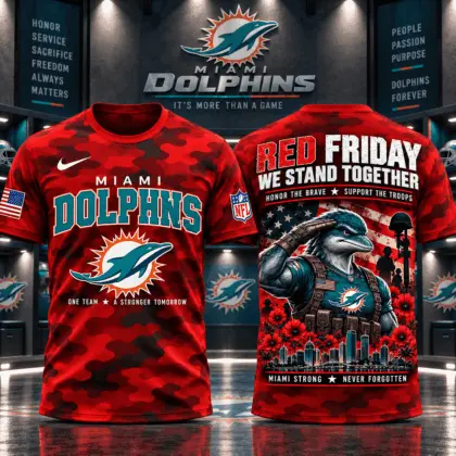 Miami Dolphins | Premium NFL Red Friday Remember Everyone Deployed Camo GameDay 3D Shirt NY
