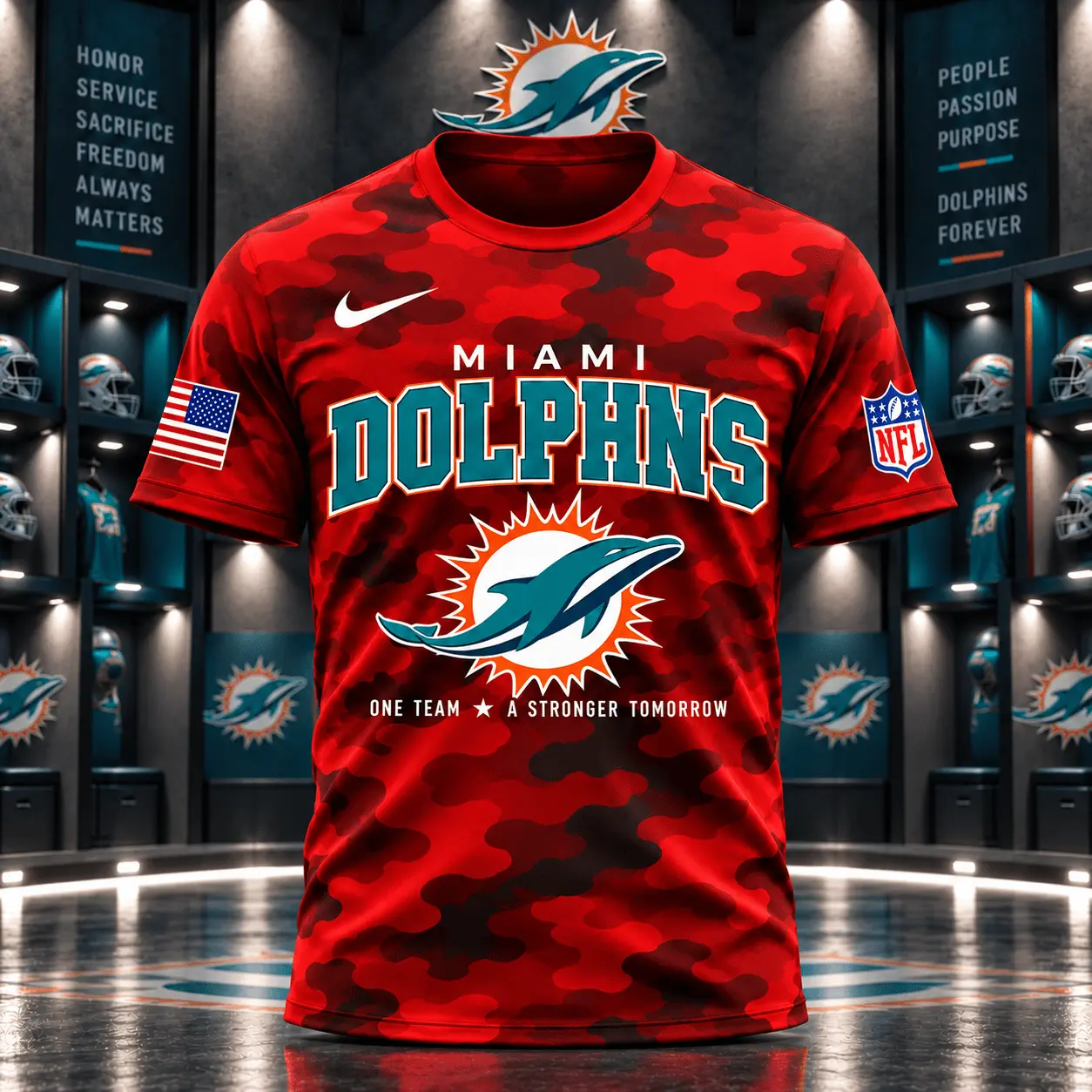Miami Dolphins | Premium NFL Red Friday Remember Everyone Deployed Camo GameDay 3D Shirt NY - Image 2