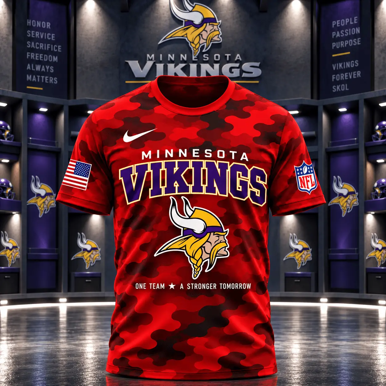 Minnesota Vikings | Premium NFL Red Friday Remember Everyone Deployed Camo GameDay 3D Shirt NY - Image 2