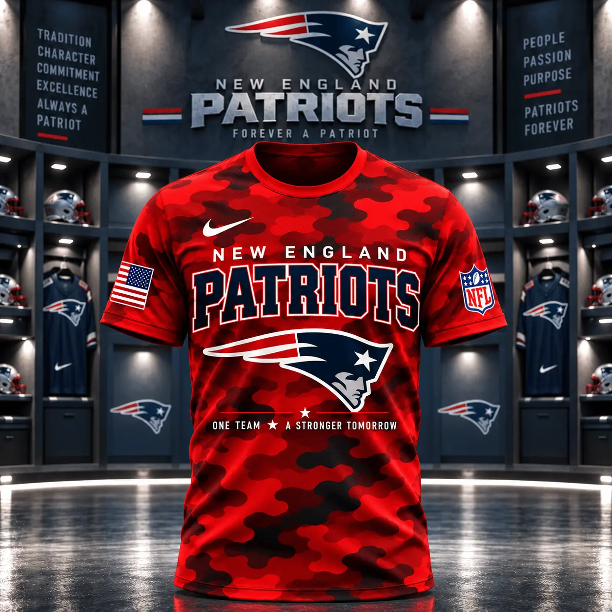 New England Patriots | Premium NFL Red Friday Remember Everyone Deployed Camo GameDay 3D Shirt NY - Image 2