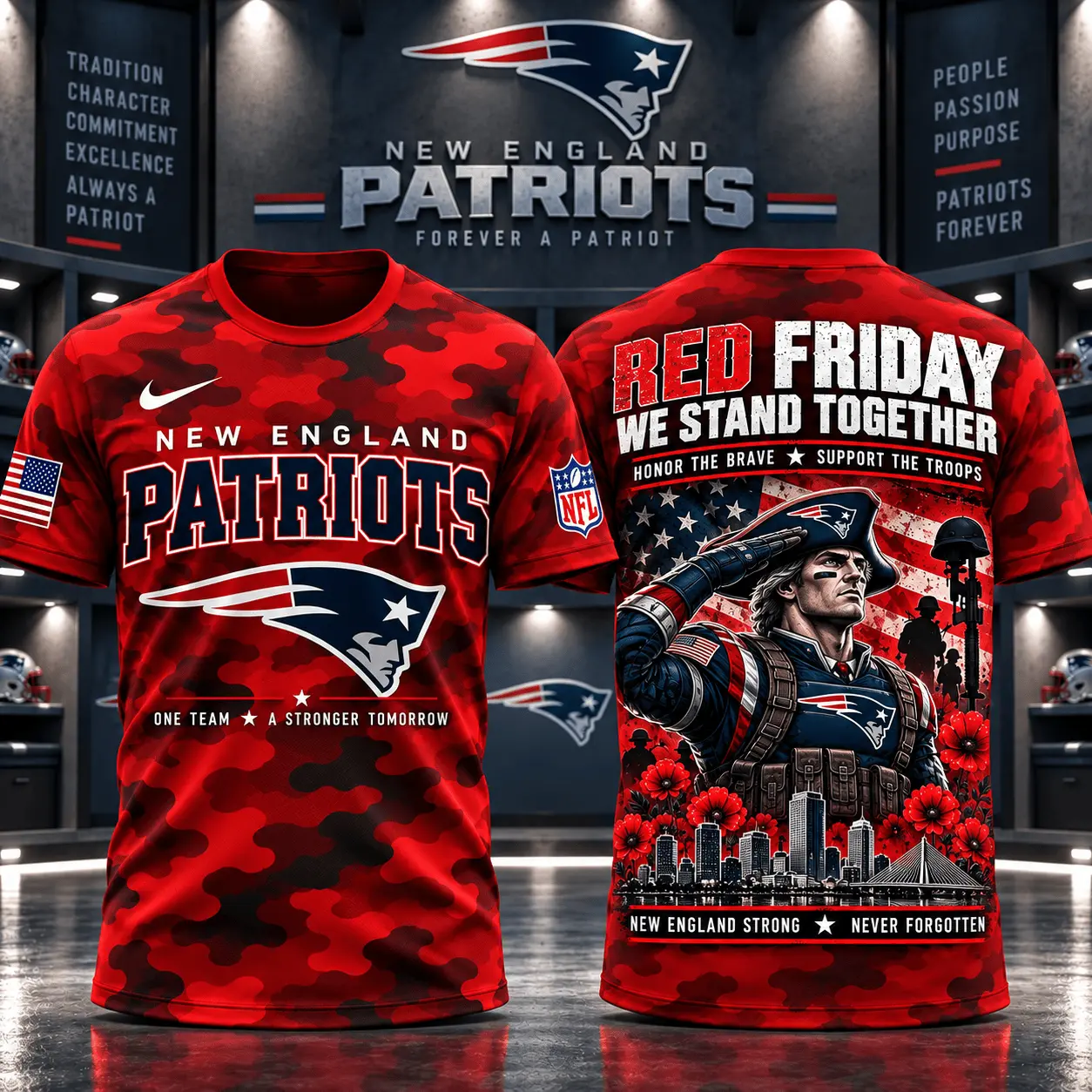 New England Patriots | Premium NFL Red Friday Remember Everyone Deployed Camo GameDay 3D Shirt NY