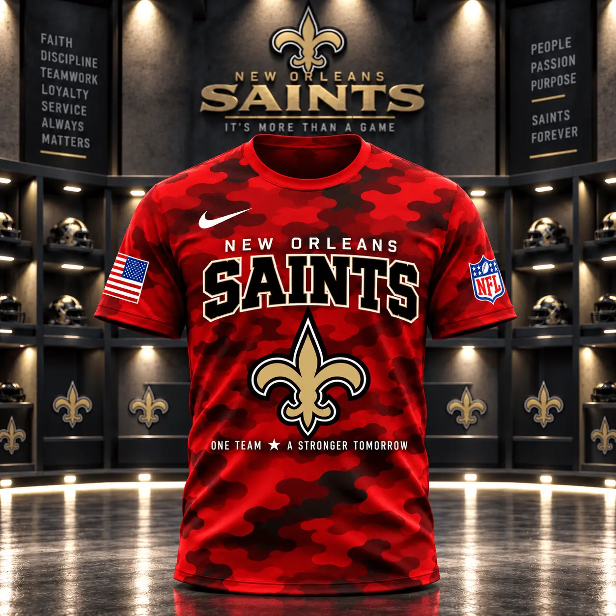 New Orleans Saints | Premium NFL Red Friday Remember Everyone Deployed Camo GameDay 3D Shirt NY - Image 2