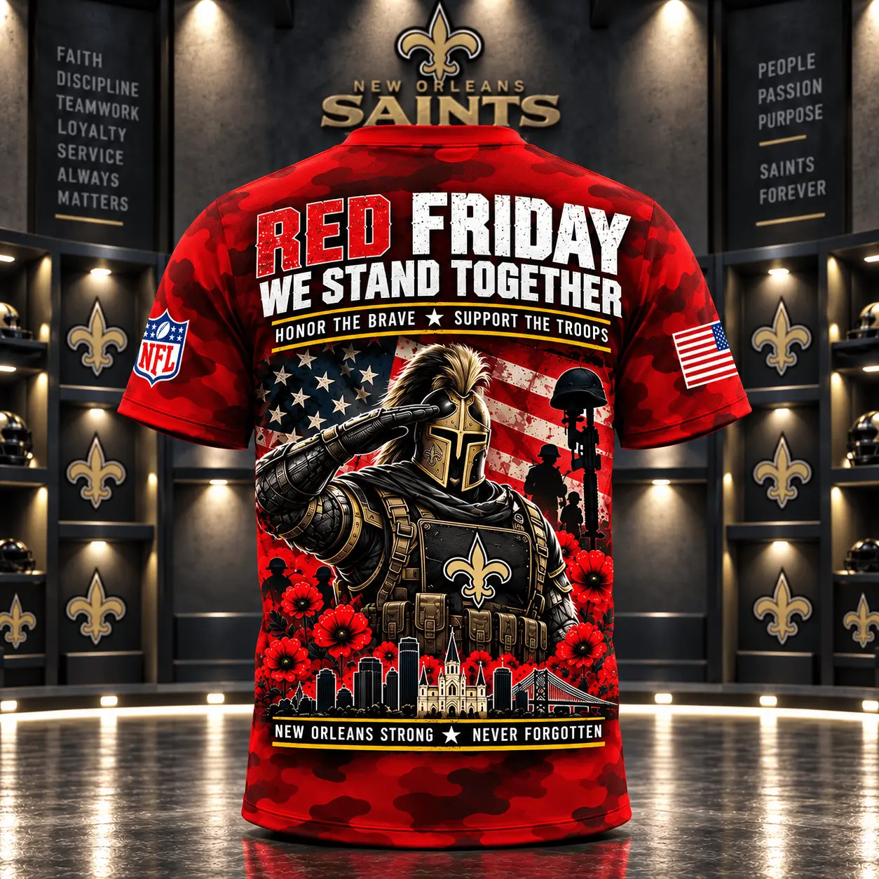 New Orleans Saints | Premium NFL Red Friday Remember Everyone Deployed Camo GameDay 3D Shirt NY - Image 3