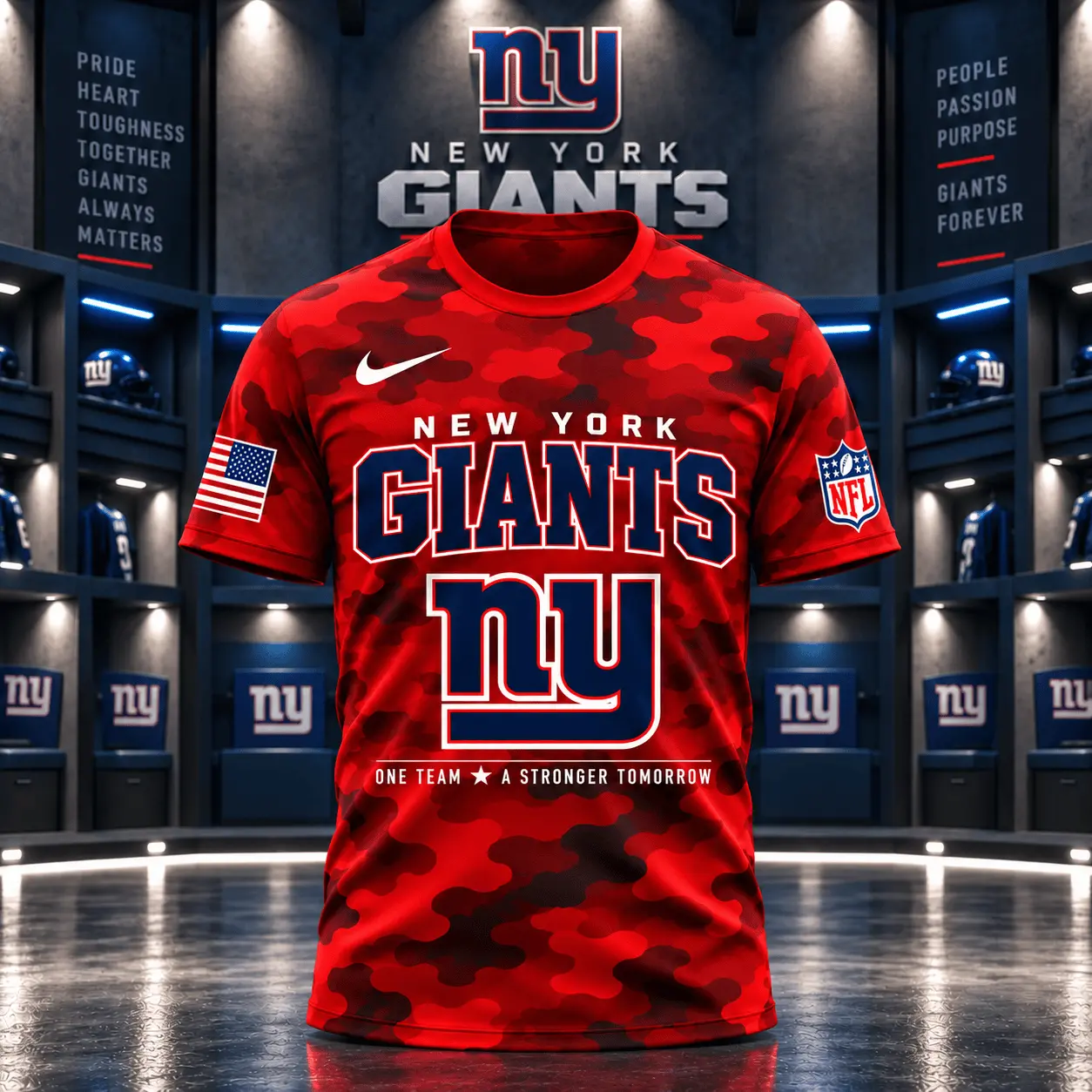 New York Giants | Premium NFL Red Friday Remember Everyone Deployed Camo GameDay 3D Shirt NY - Image 2