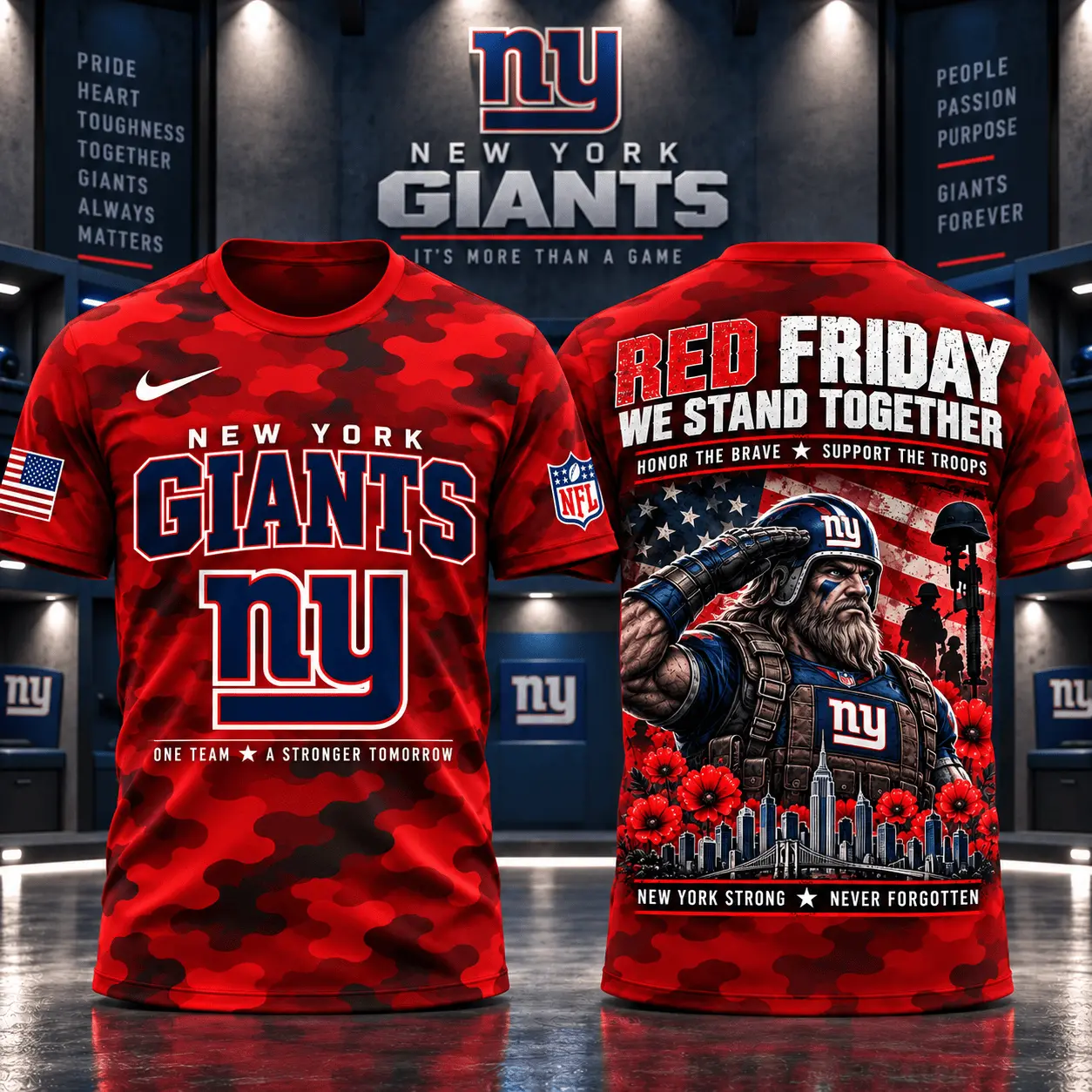 New York Giants | Premium NFL Red Friday Remember Everyone Deployed Camo GameDay 3D Shirt NY