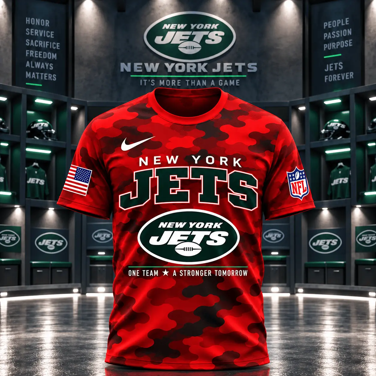 New York Jets | Premium NFL Red Friday Remember Everyone Deployed Camo GameDay 3D Shirt NY - Image 2