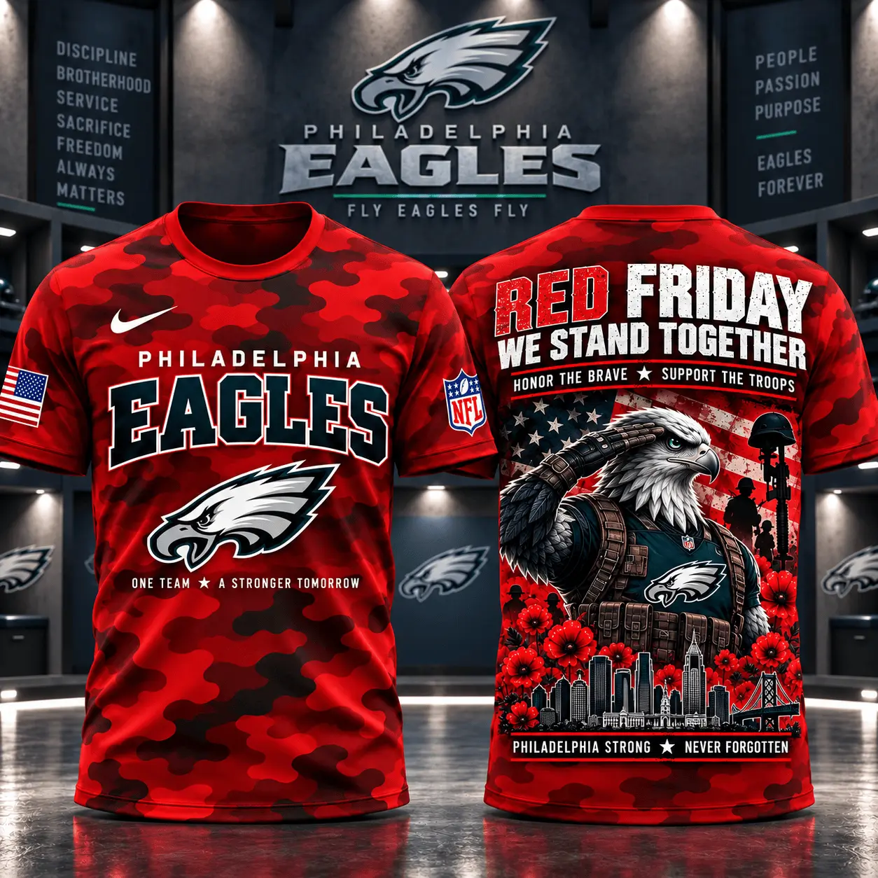 Philadelphia Eagles | Premium NFL Red Friday Remember Everyone Deployed Camo GameDay 3D Shirt NY