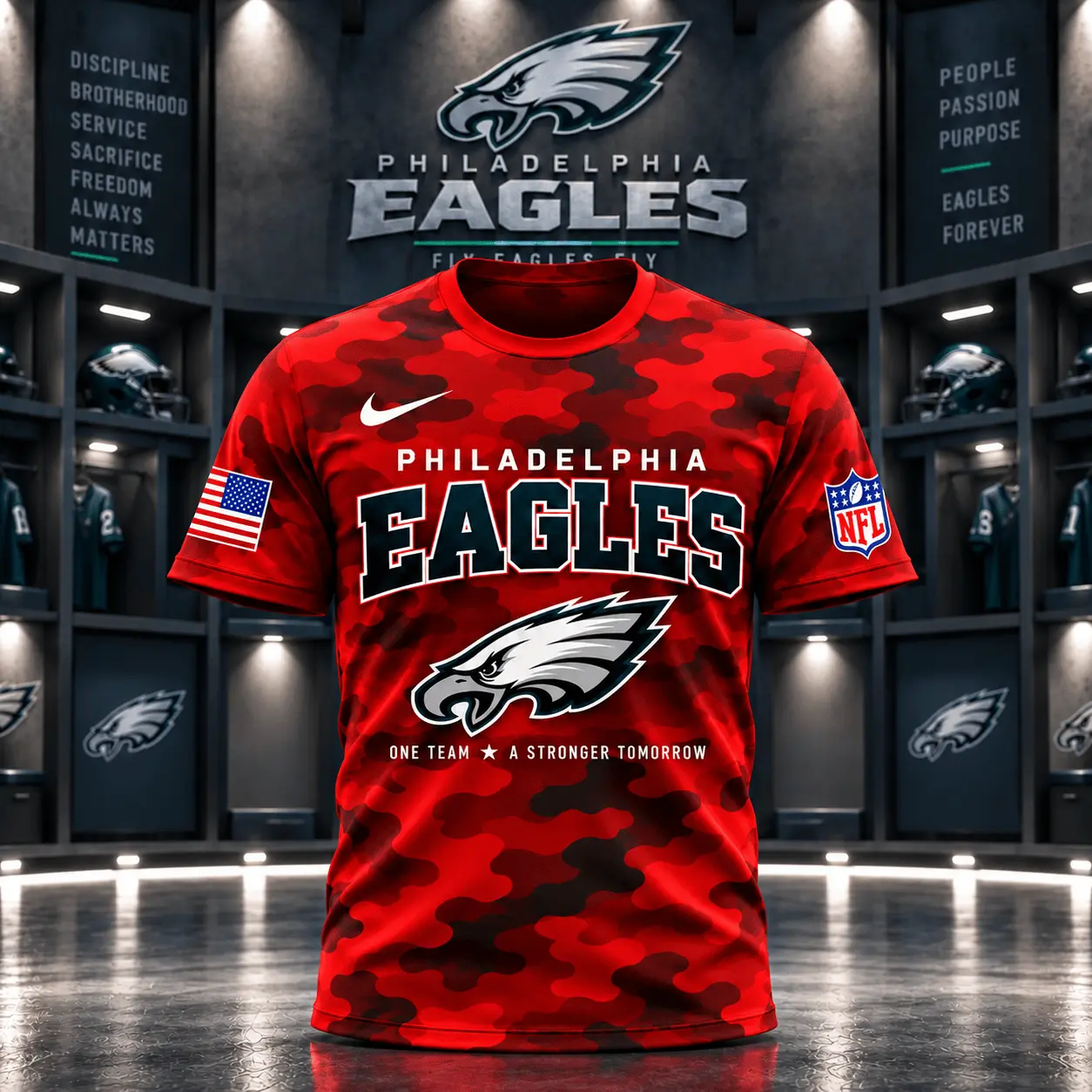 Philadelphia Eagles | Premium NFL Red Friday Remember Everyone Deployed Camo GameDay 3D Shirt NY - Image 2