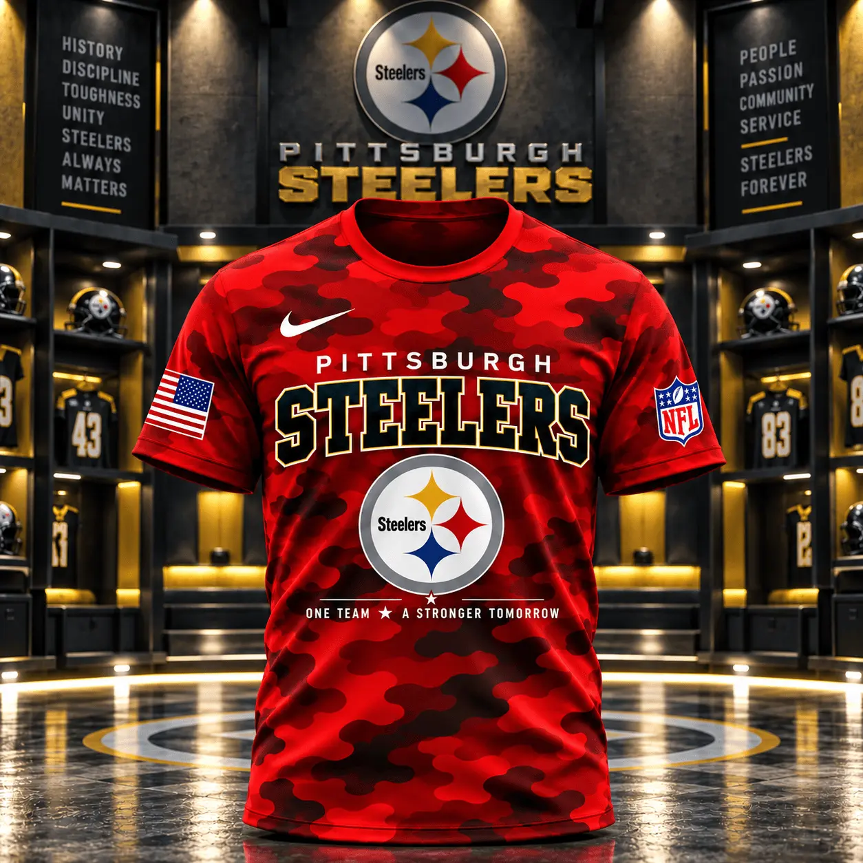 Pittsburgh Steelers | Premium NFL Red Friday Remember Everyone Deployed Camo GameDay 3D Shirt NY - Image 2