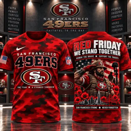 San Francisco 49ers | Premium NFL Red Friday Remember Everyone Deployed Camo GameDay 3D Shirt NY