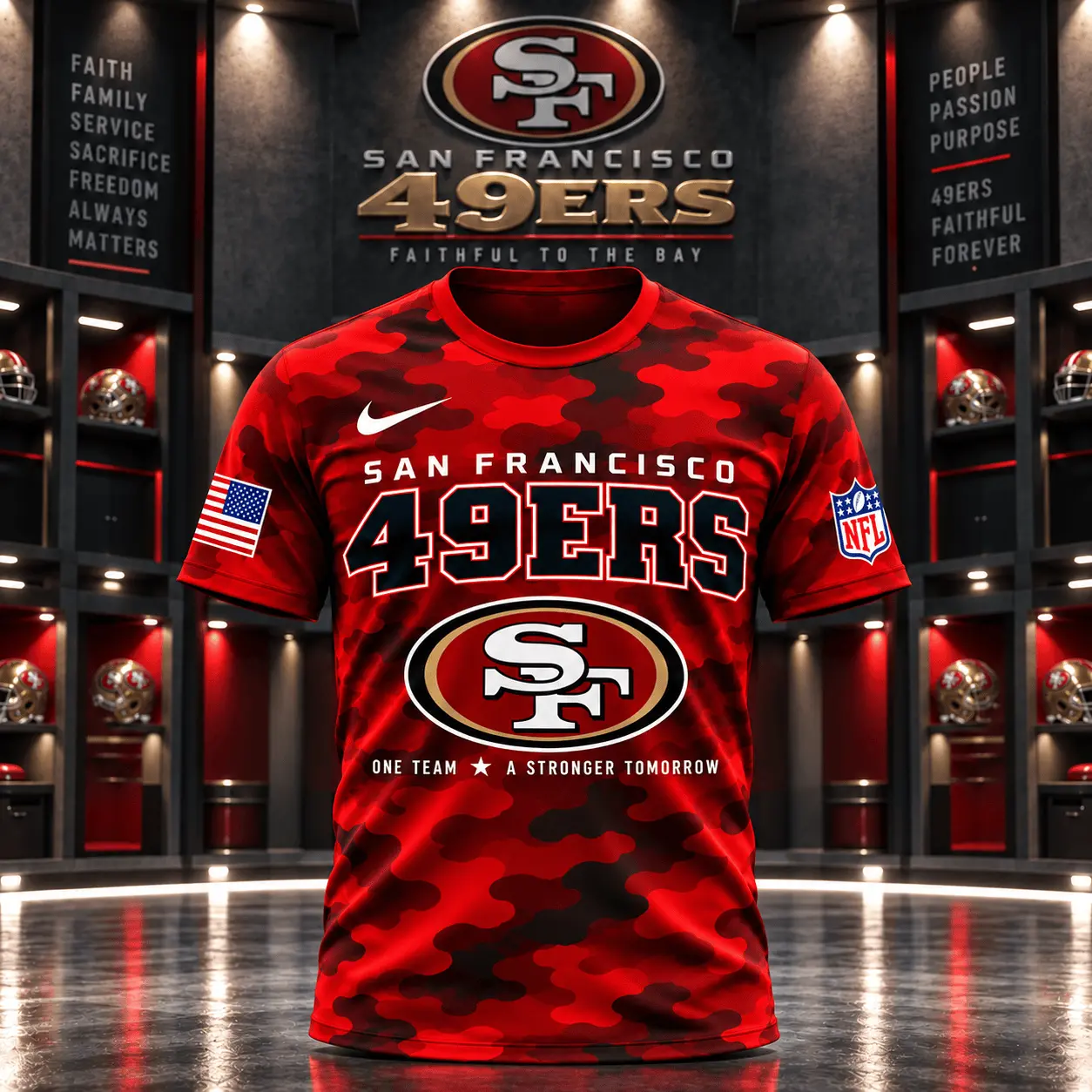 San Francisco 49ers | Premium NFL Red Friday Remember Everyone Deployed Camo GameDay 3D Shirt NY - Image 2