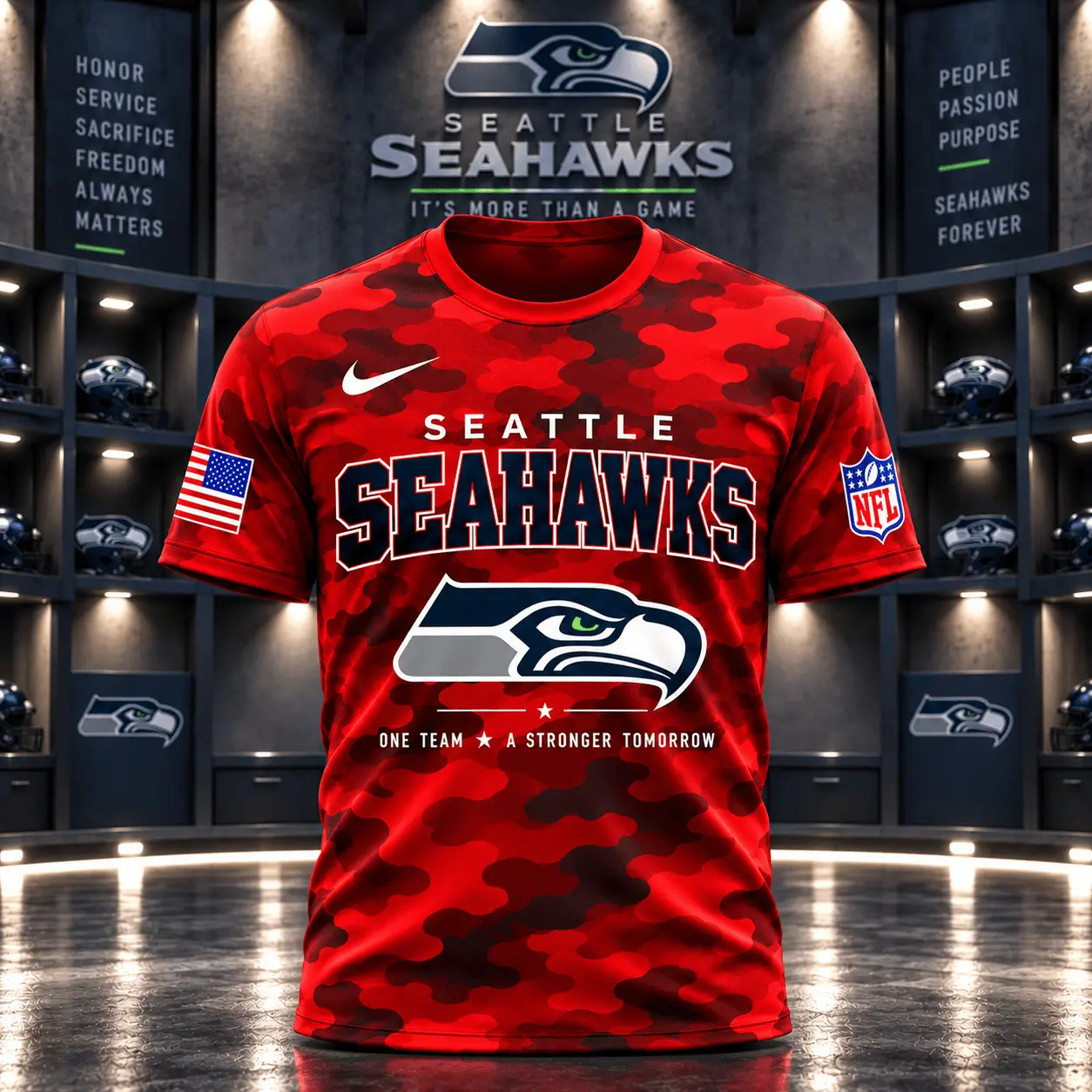 Seattle Seahawks | Premium NFL Red Friday Remember Everyone Deployed Camo GameDay 3D Shirt NY - Image 2