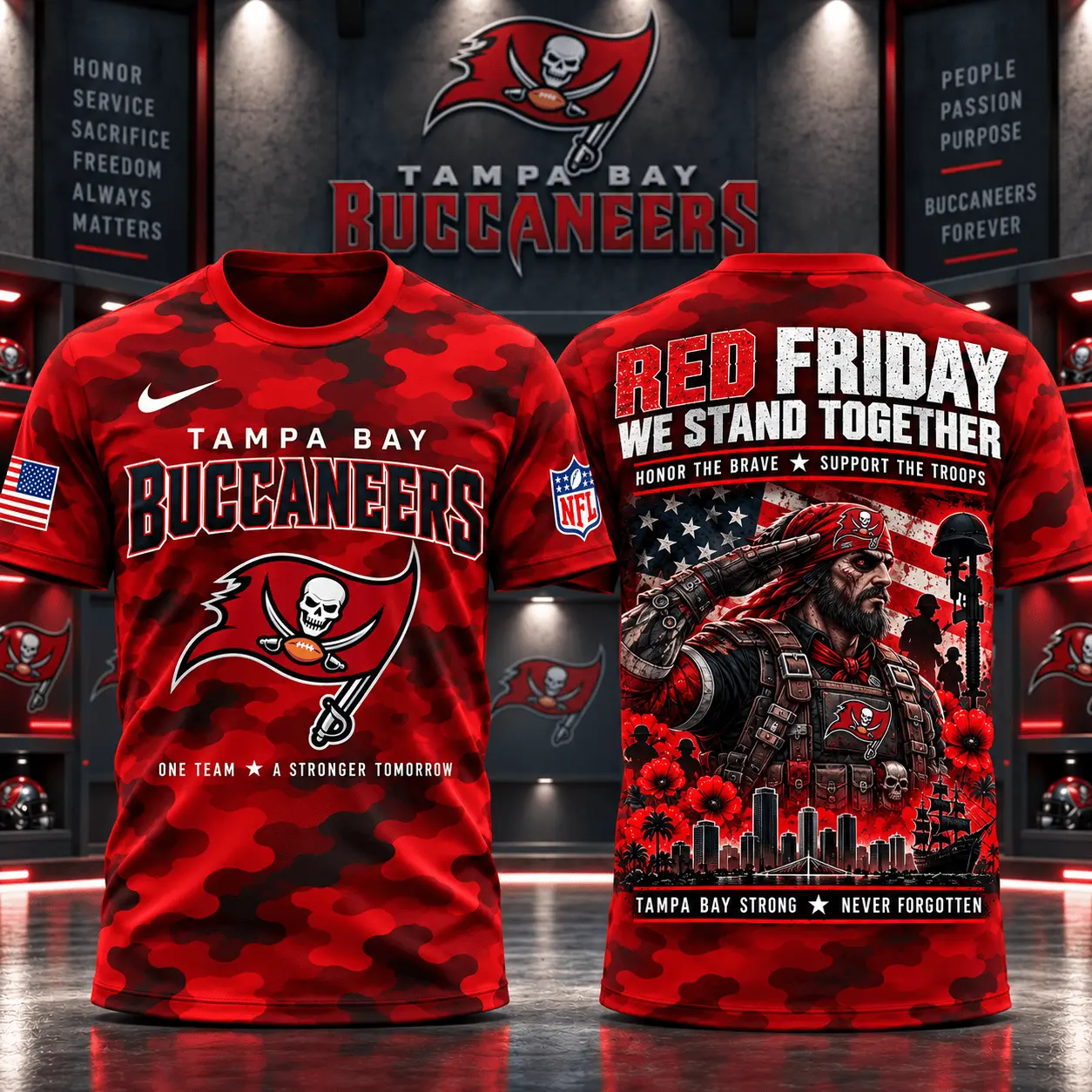 Tampa Bay Buccaneers | Premium NFL Red Friday Remember Everyone Deployed Camo GameDay 3D Shirt NY