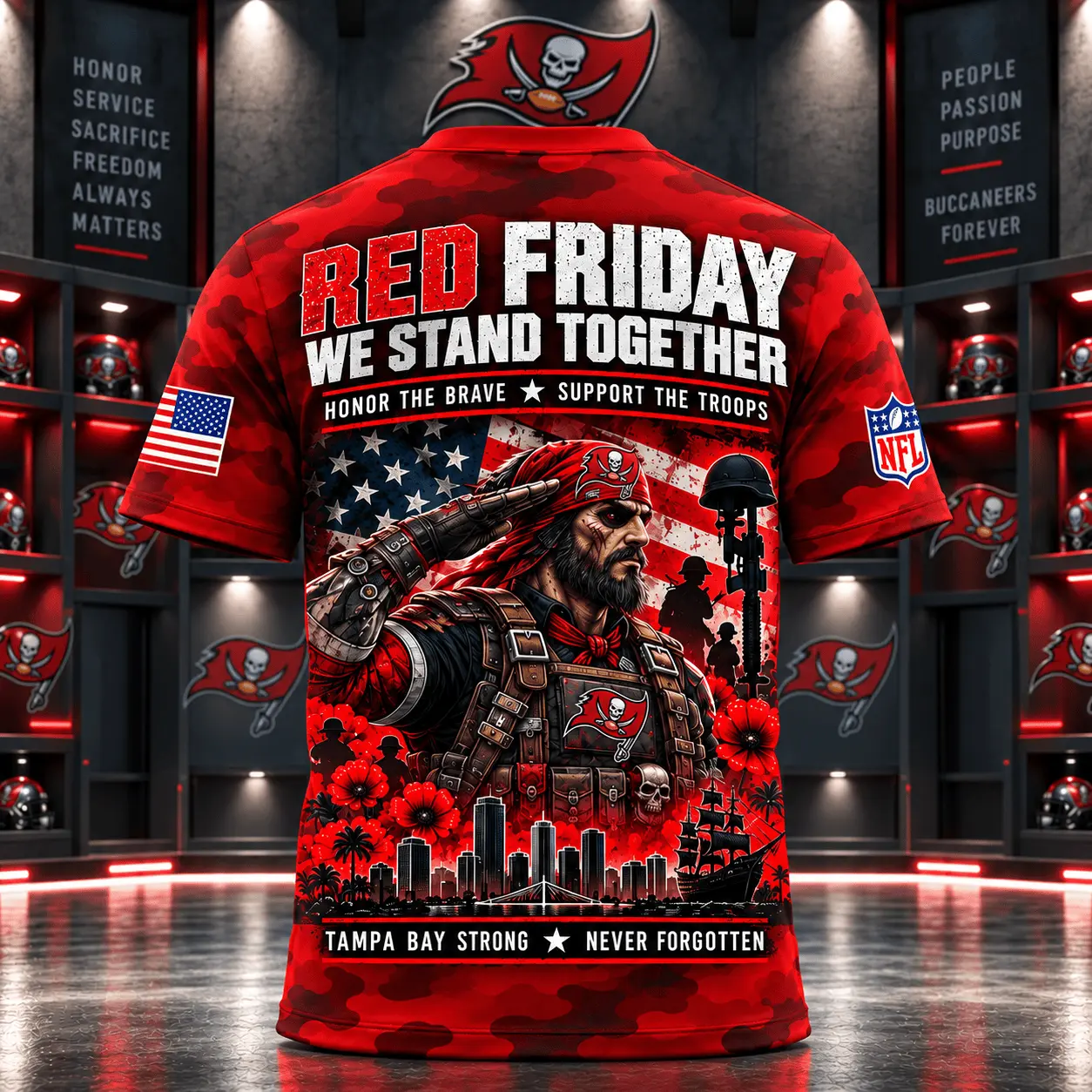 Tampa Bay Buccaneers | Premium NFL Red Friday Remember Everyone Deployed Camo GameDay 3D Shirt NY - Image 3