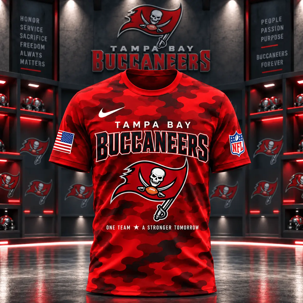 Tampa Bay Buccaneers | Premium NFL Red Friday Remember Everyone Deployed Camo GameDay 3D Shirt NY - Image 2
