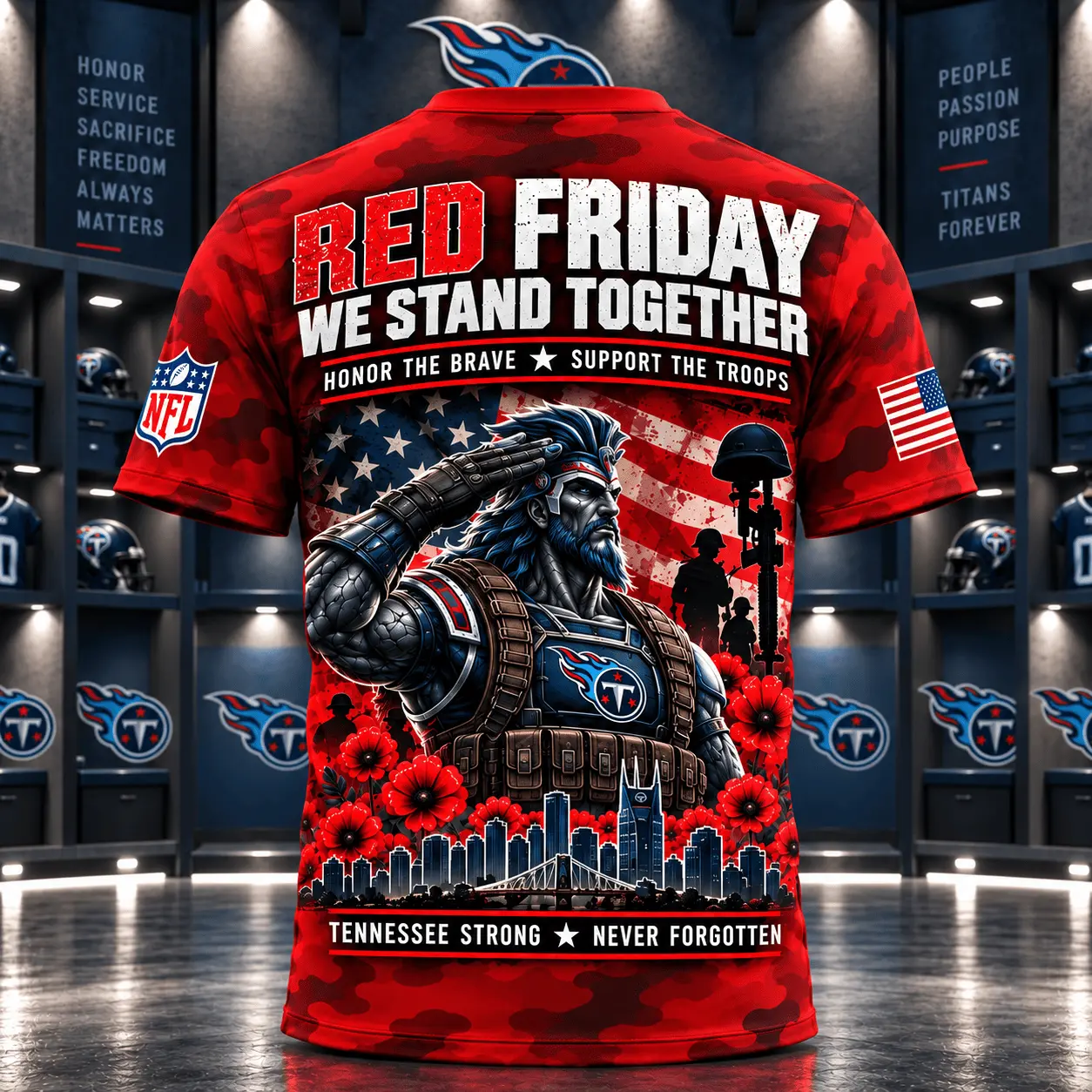 Tennessee Titans | Premium NFL Red Friday Remember Everyone Deployed Camo GameDay 3D Shirt NY - Image 3