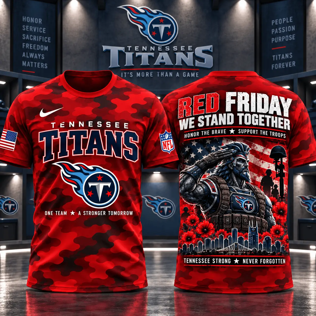 Tennessee Titans | Premium NFL Red Friday Remember Everyone Deployed Camo GameDay 3D Shirt NY