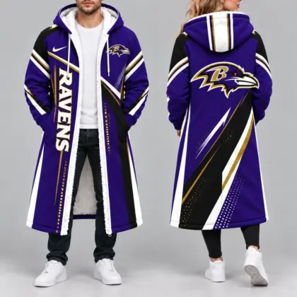 Baltimore Ravens | Premium NFL Team Pride Long Hooded Sherpa Fleece Winter Coat NY