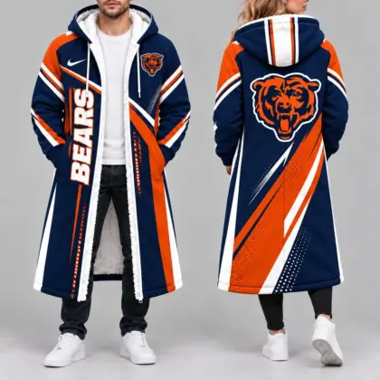 Chicago Bears | Premium NFL Team Pride Long Hooded Sherpa Fleece Winter Coat NY