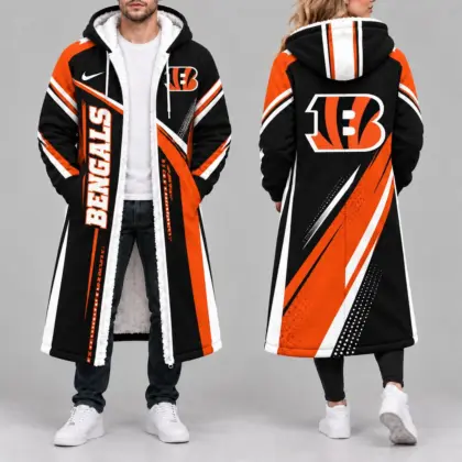 Cincinnati Bengals | Premium NFL Team Pride Long Hooded Sherpa Fleece Winter Coat NY