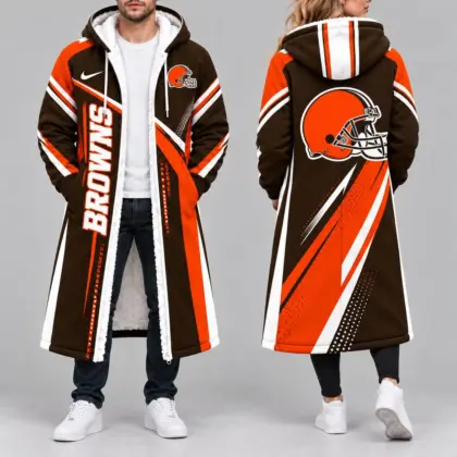 Cleveland Browns | Premium NFL Team Pride Long Hooded Sherpa Fleece Winter Coat NY