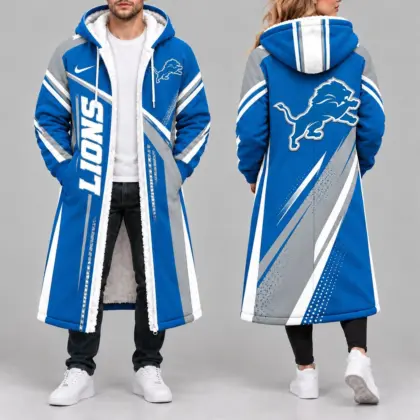 Detroit Lions | Premium NFL Team Pride Long Hooded Sherpa Fleece Winter Coat NY