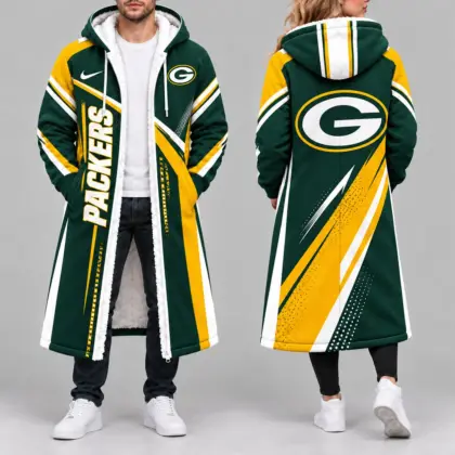 Green Bay Packers | Premium NFL Team Pride Long Hooded Sherpa Fleece Winter Coat NY