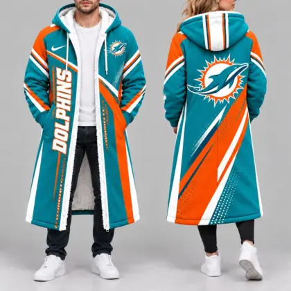 Miami Dolphins | Premium NFL Team Pride Long Hooded Sherpa Fleece Winter Coat NY