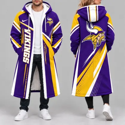 Minnesota Vikings | Premium NFL Team Pride Long Hooded Sherpa Fleece Winter Coat NY