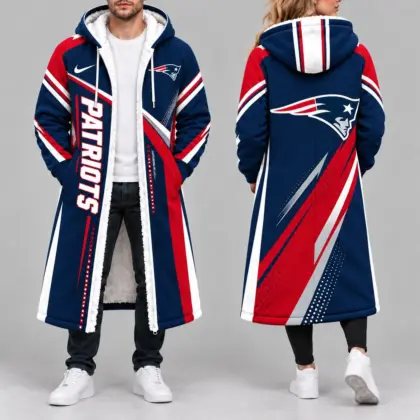 New England Patriots | Premium NFL Team Pride Long Hooded Sherpa Fleece Winter Coat NY