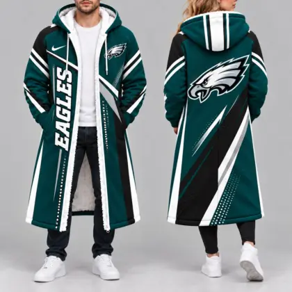 Philadelphia Eagles | Premium NFL Team Pride Long Hooded Sherpa Fleece Winter Coat NY