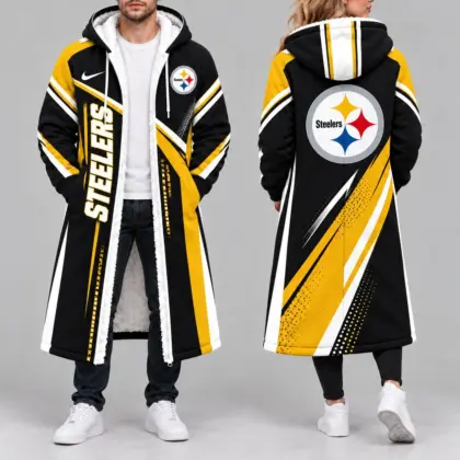 Pittsburgh Steelers | Premium NFL Team Pride Long Hooded Sherpa Fleece Winter Coat NY