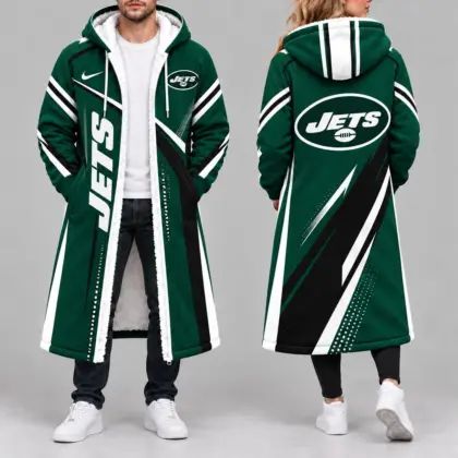 New York Jets | Premium NFL Team Pride Long Hooded Sherpa Fleece Winter Coat NY