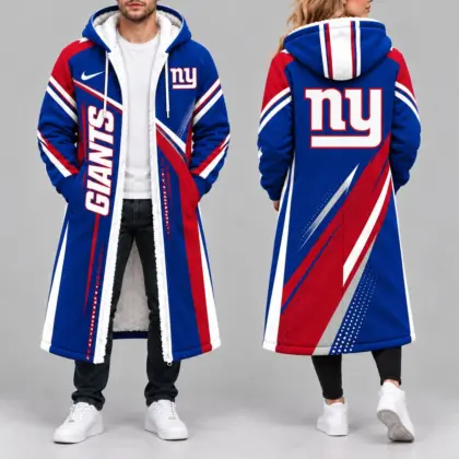 New York Giants | Premium NFL Team Pride Long Hooded Sherpa Fleece Winter Coat NY