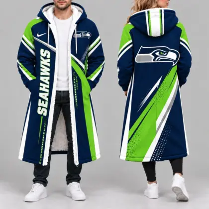 Seattle Seahawks | Premium NFL Team Pride Long Hooded Sherpa Fleece Winter Coat NY
