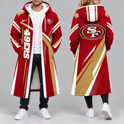 San Francisco 49ers | Premium NFL Team Pride Long Hooded Sherpa Fleece Winter Coat NY
