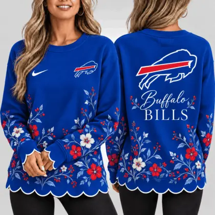 Buffalo Bills | Premium NFL Floral Scalloped Hem Graphic Crewneck Sweatshirt NY